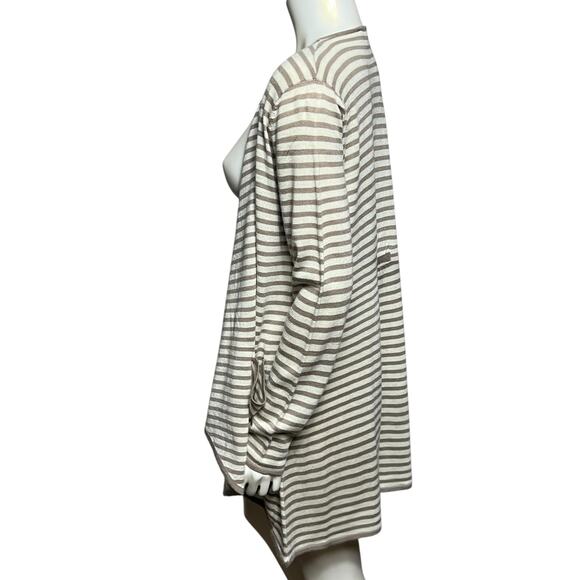 For Cynthia Long Cardigan Tan Stripe Open Front Lightweight Sweater Size L - Picture 2 of 9